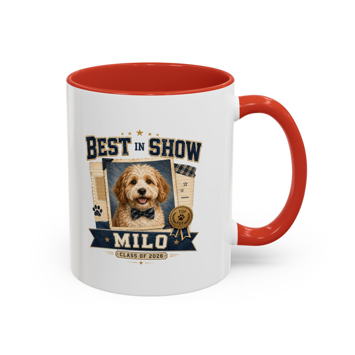 Milo Bailey Dog Dad Mom Best in Show Personalized Dog Mug — "Milo" Photo Accent Coffee Mug