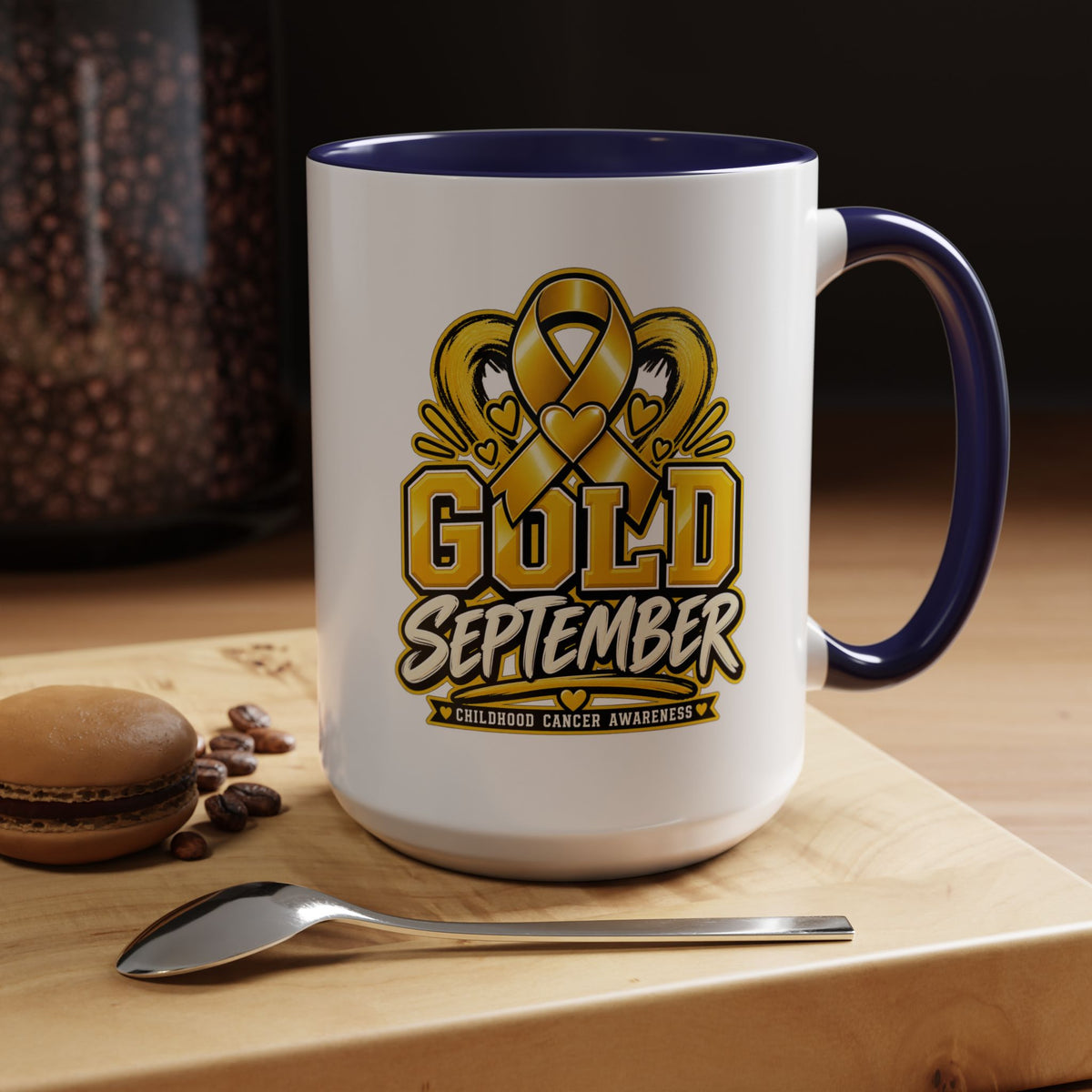 Gold September Coffee Mug — Childhood Cancer Awareness Accent Mug (11/15oz)