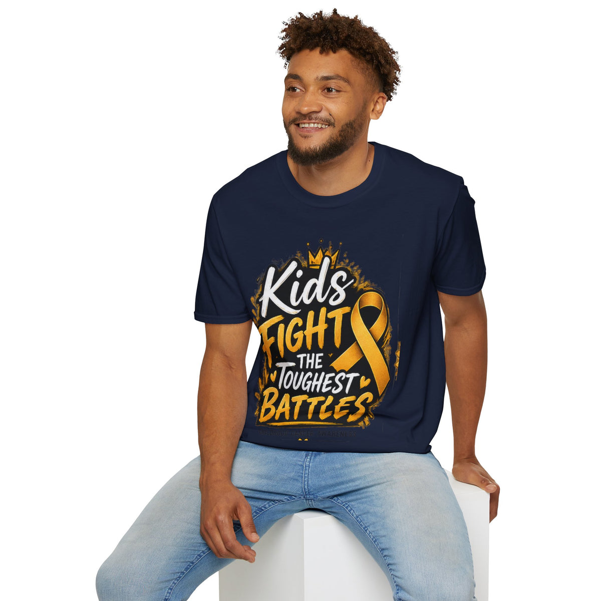 Children's Cancer Awareness T-Shirt — "Kids Fight The Toughest Battles" Gold Ribbon