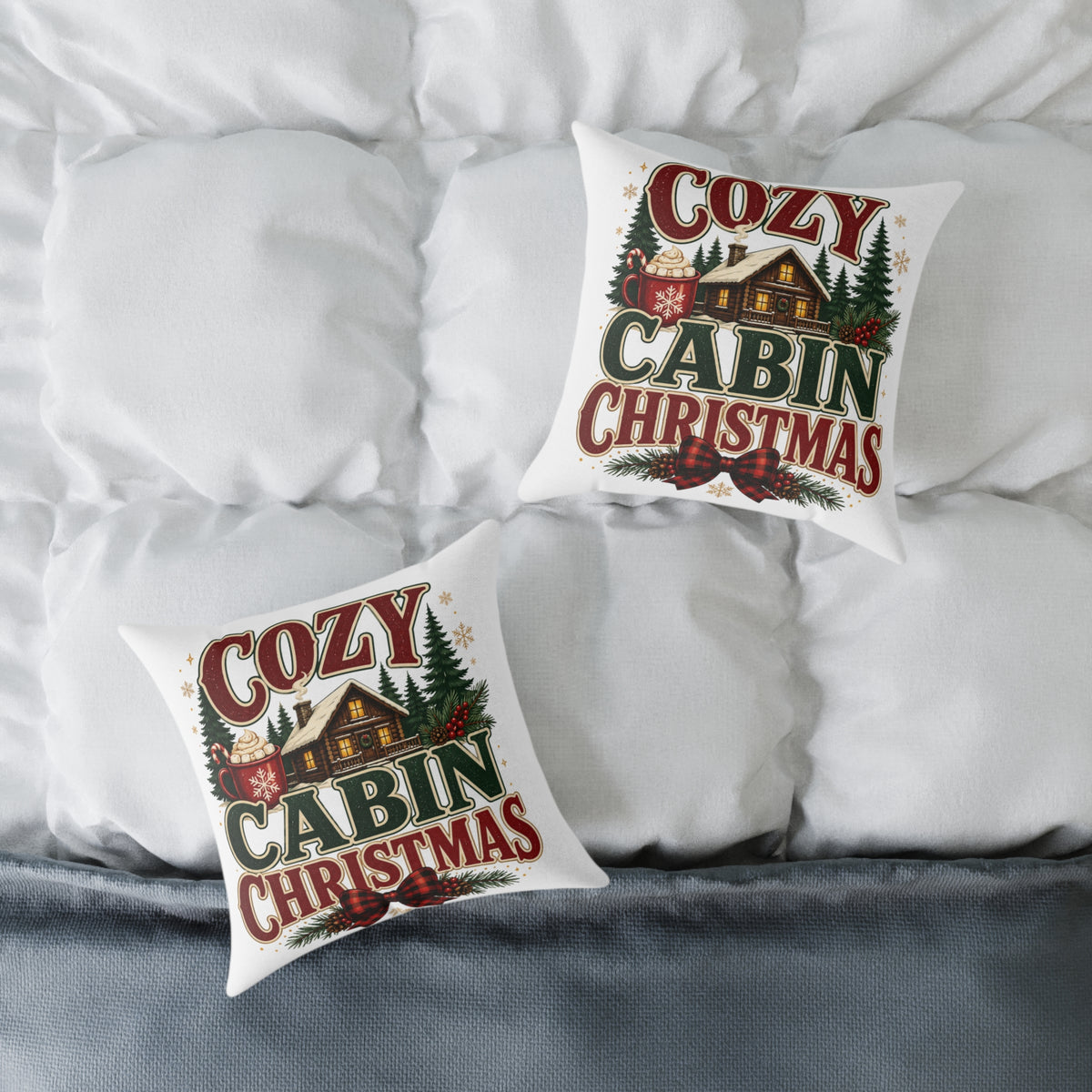 Cozy Cabin Christmas Pillow — Rustic Holiday Lodge Throw Pillow