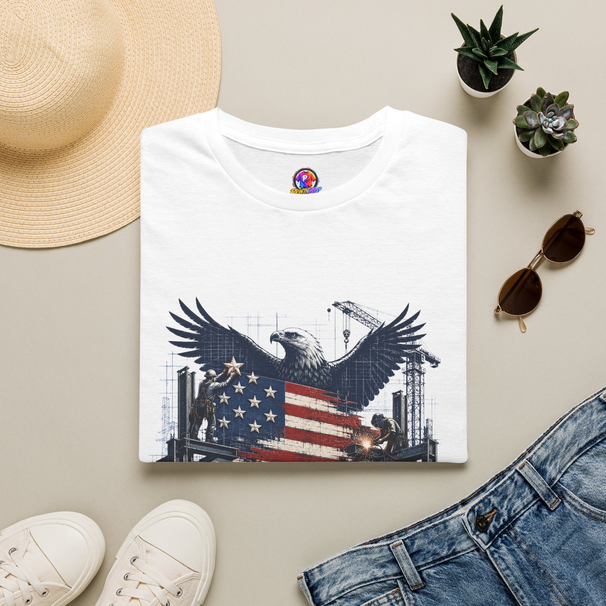 T-Shirt — 'America Is Still Under Construction' Patriotic Eagle Graphic