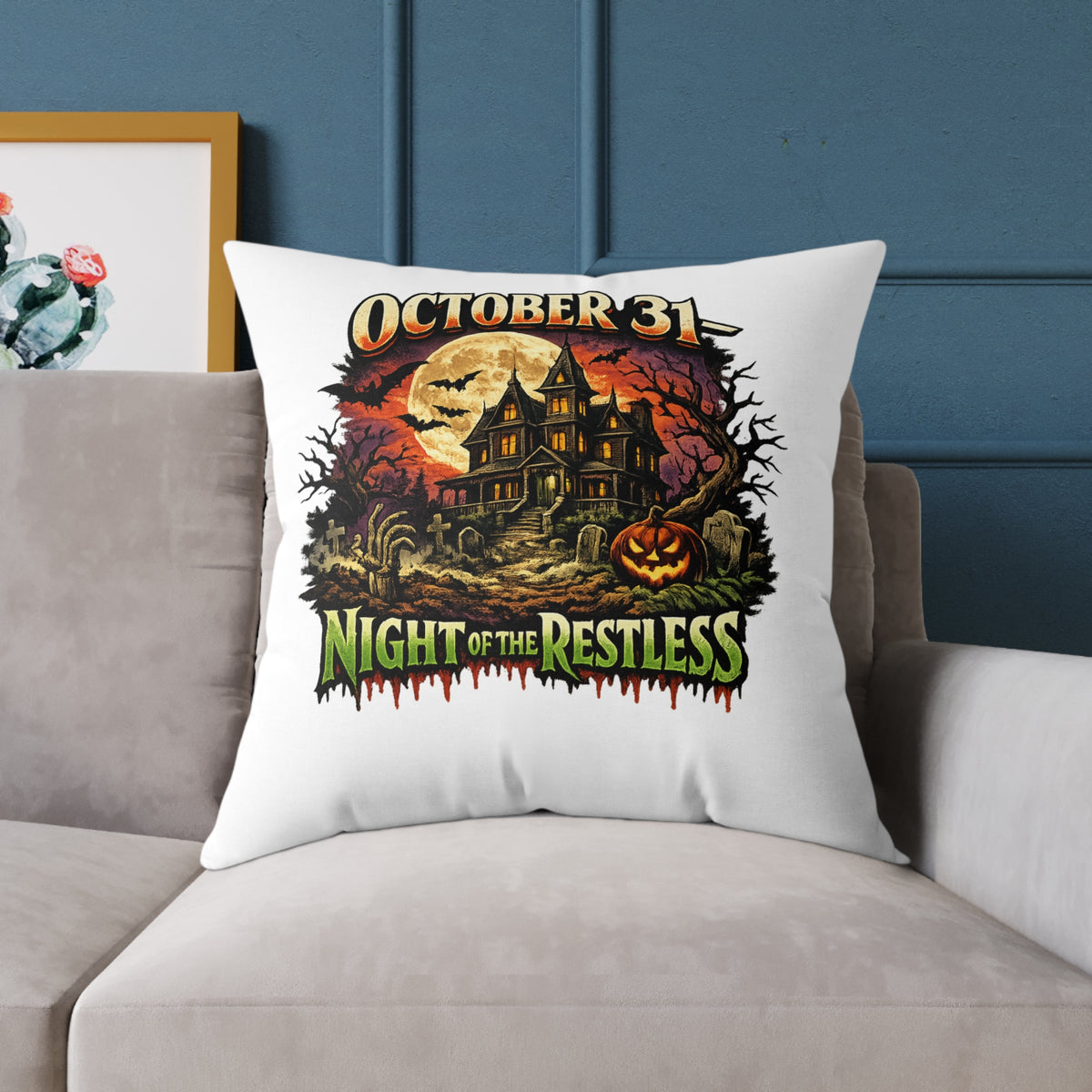 Halloween Pillow - "October 31 Night of the Restless" Decorative Throw Pillow