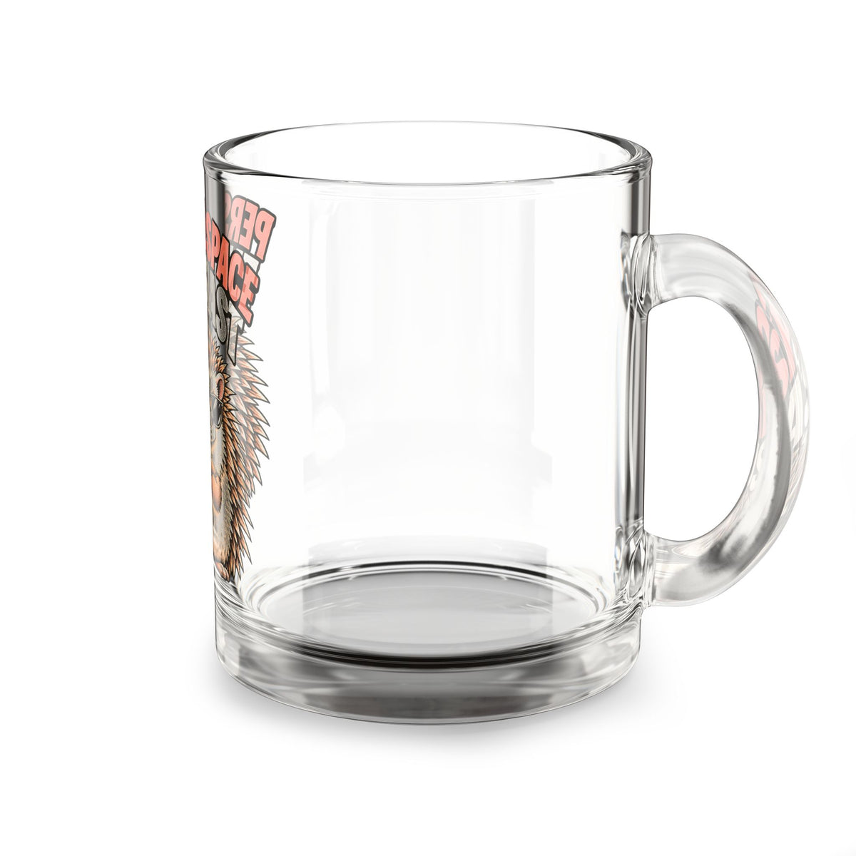 Glass Mug — Funny "Personal Space Enthusiast" Hedgehog Coffee Cup