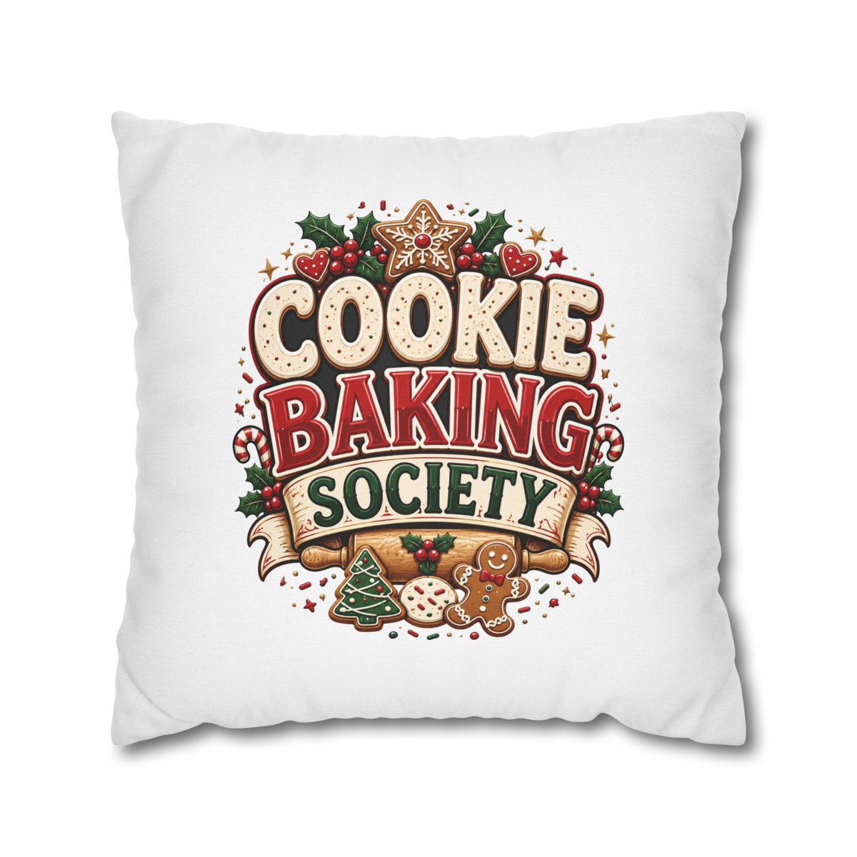 Christmas Cookie Baking Society Pillowcase — Holiday Baking Decorative Throw Pillow Cover