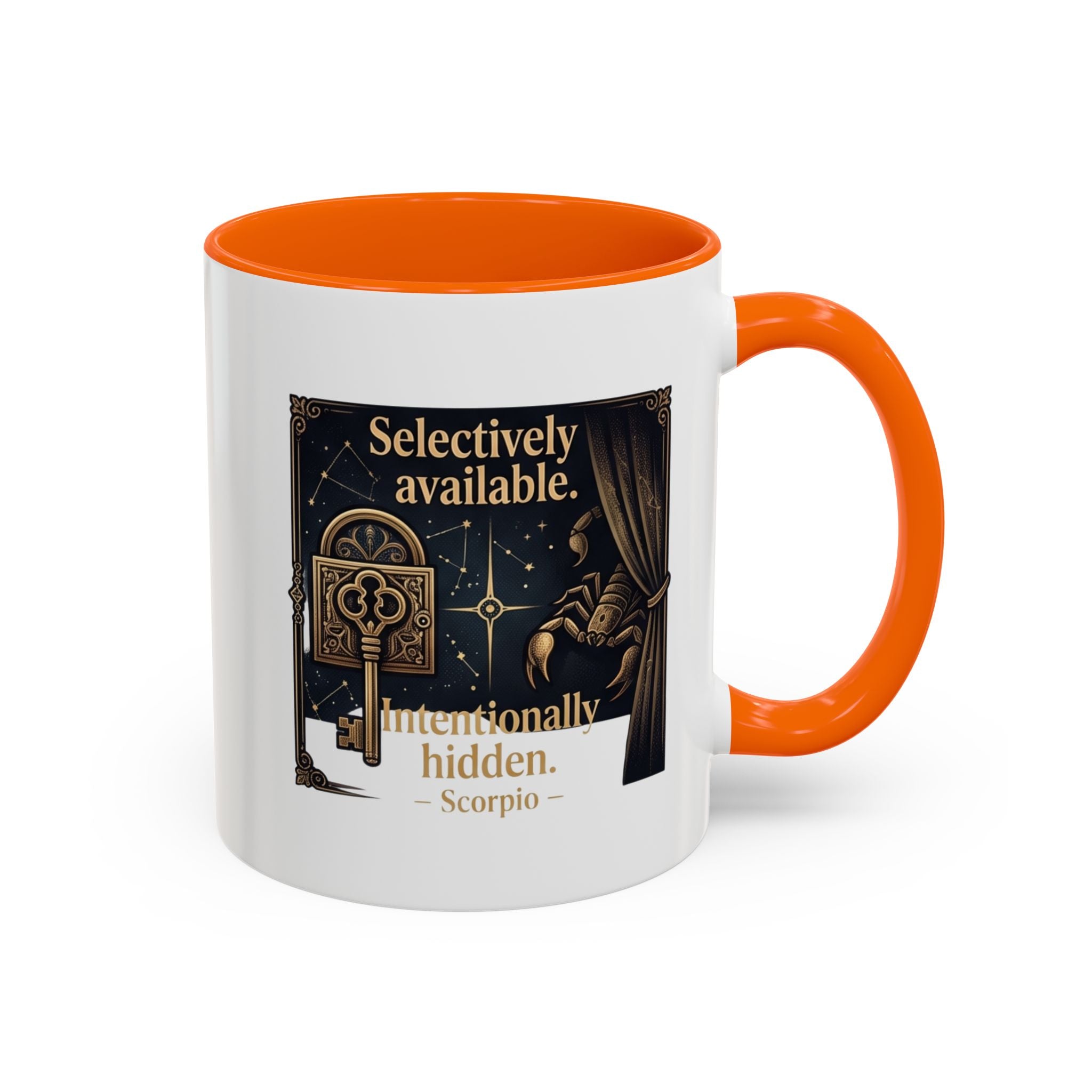 Scorpio Accent Coffee Mug — "Selectively Available, Intentionally Hidden" Zodiac Gift