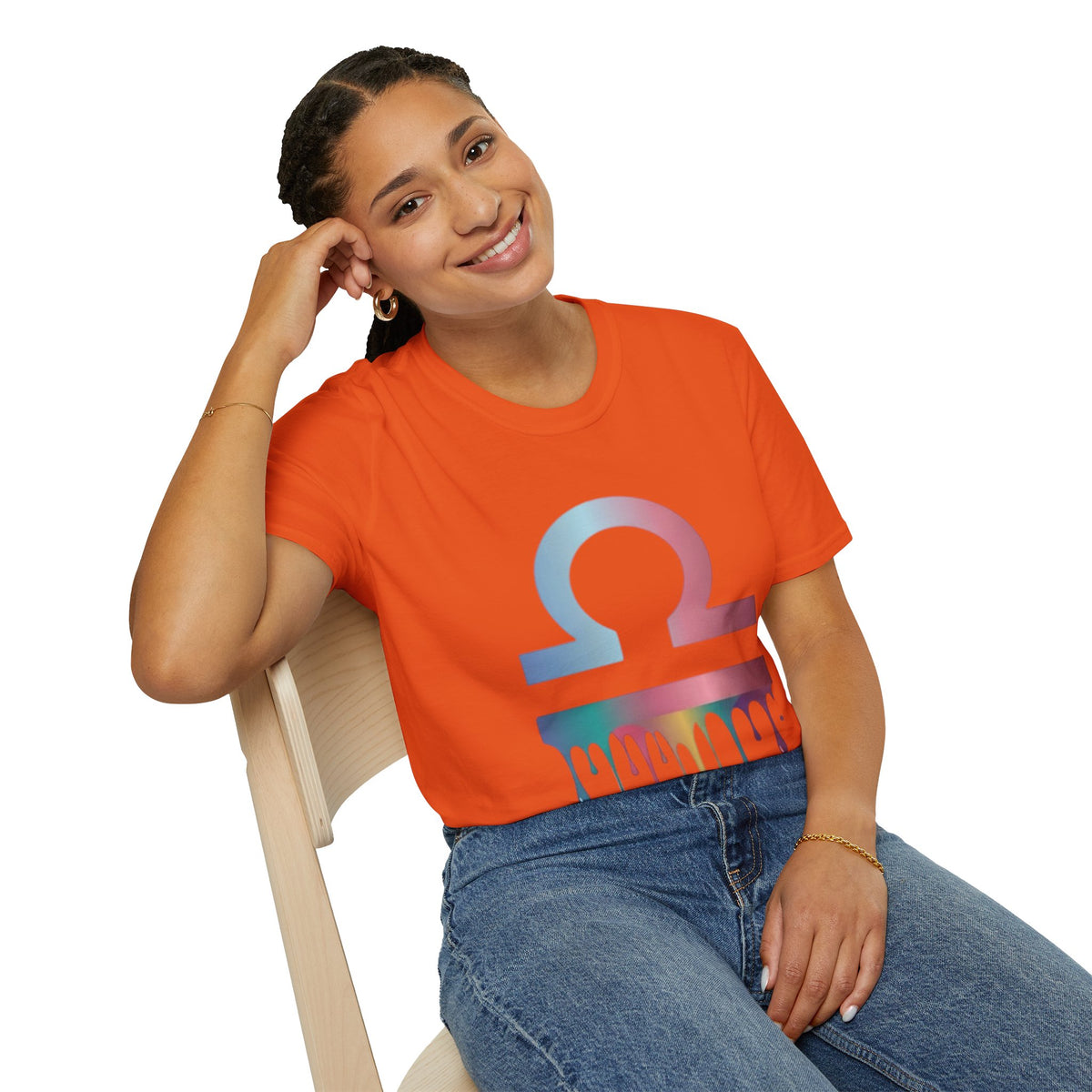 Omega Symbol T-Shirt — Pastel Gradient Drip Design