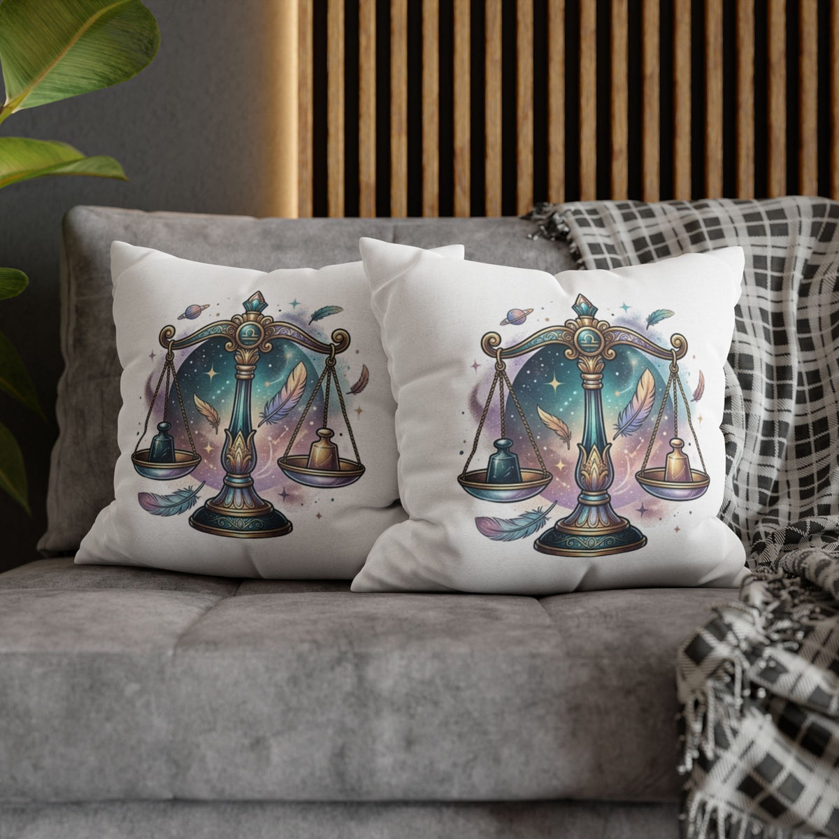 Libra Zodiac Pillowcase — Celestial Scales Decorative Throw Pillow