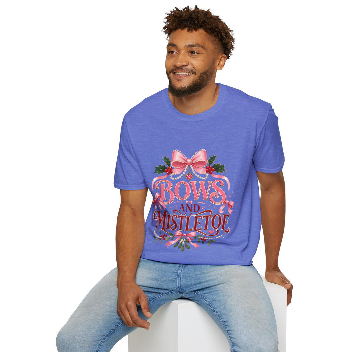 Bows and Mistletoe T-Shirt — Pink Holiday Bow Christmas Tee