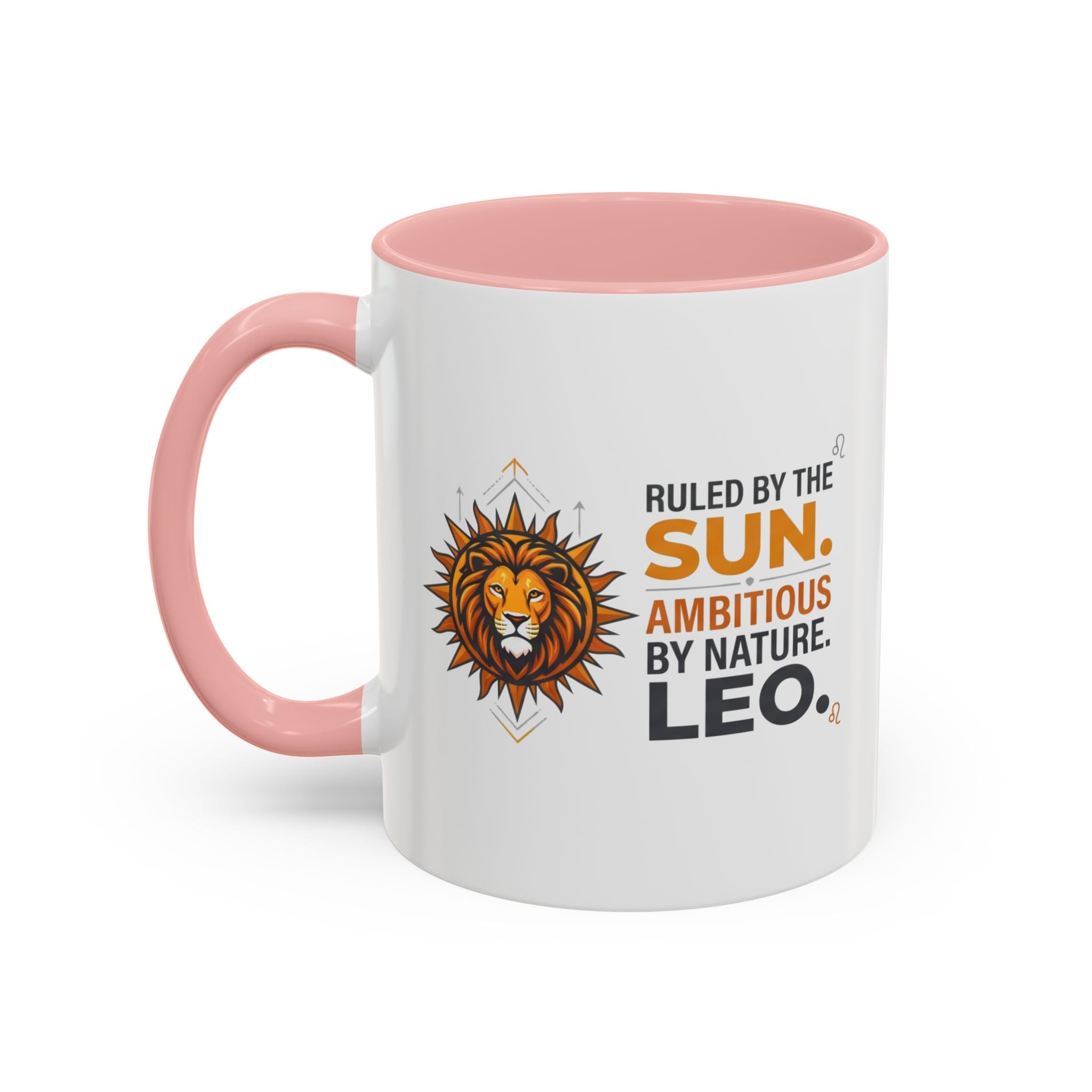 Leo Zodiac Coffee Mug — "Ruled by the Sun. Ambitious by Nature. LEO." Accent Ceramic Mug