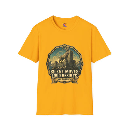 Silent Moves, Loud Results Goat Graphic Tee — Motivational Mountain Goat Shirt