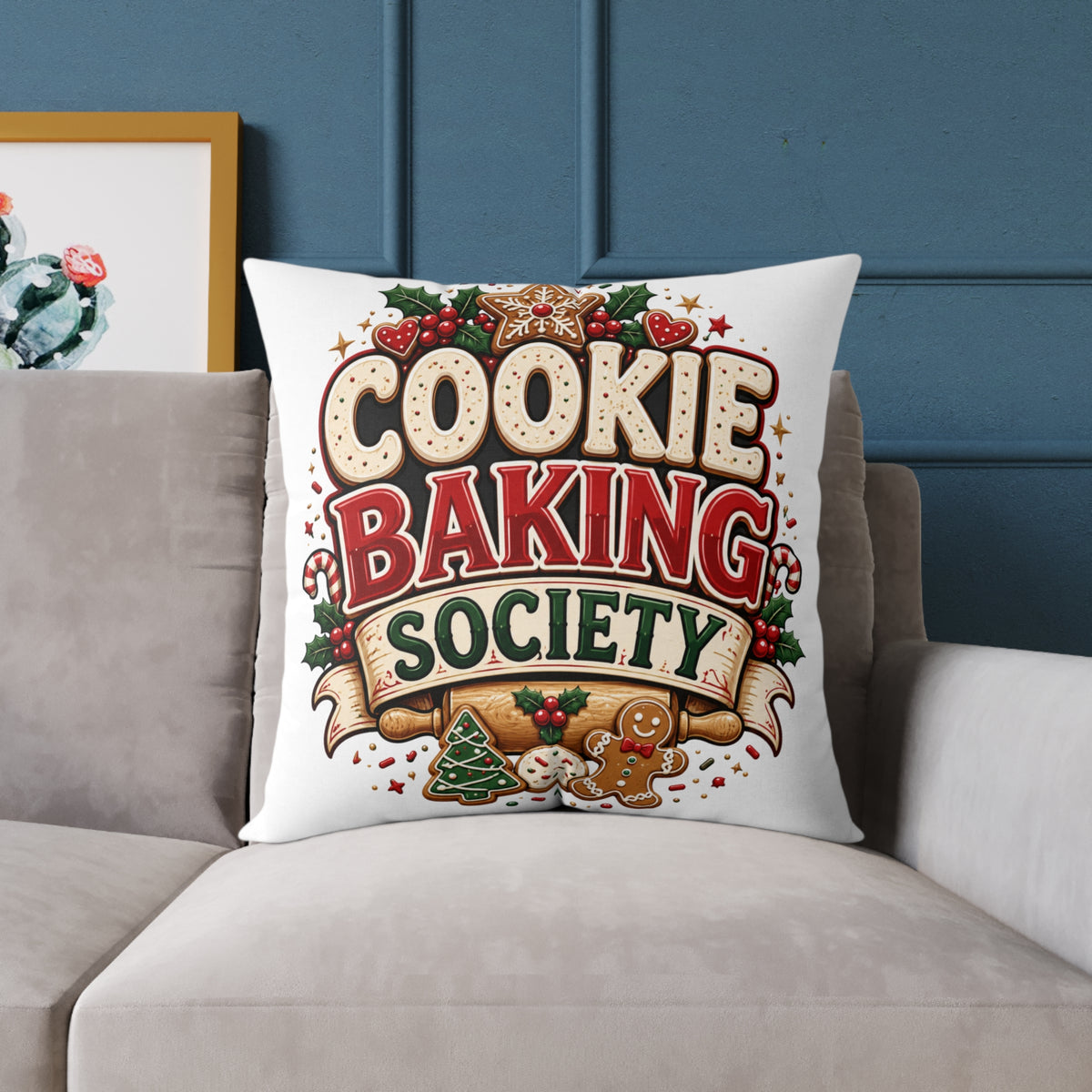 Christmas Cookie Baking Society Pillow — Holiday Baking Decorative Throw Pillow