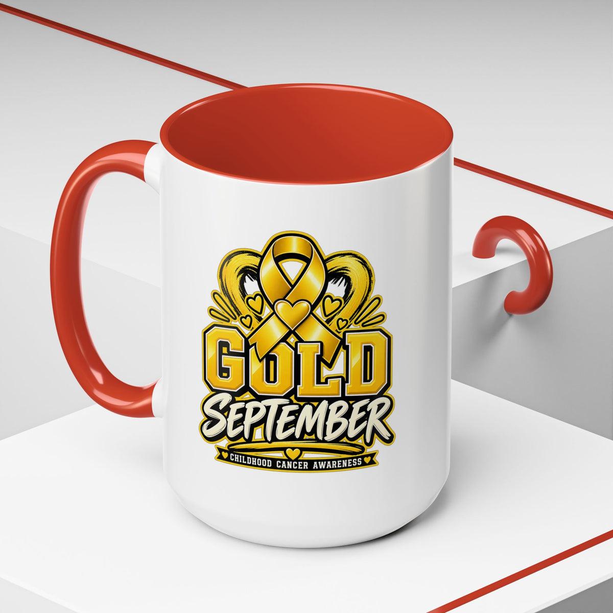 Gold September Coffee Mug — Childhood Cancer Awareness Accent Mug (11/15oz)
