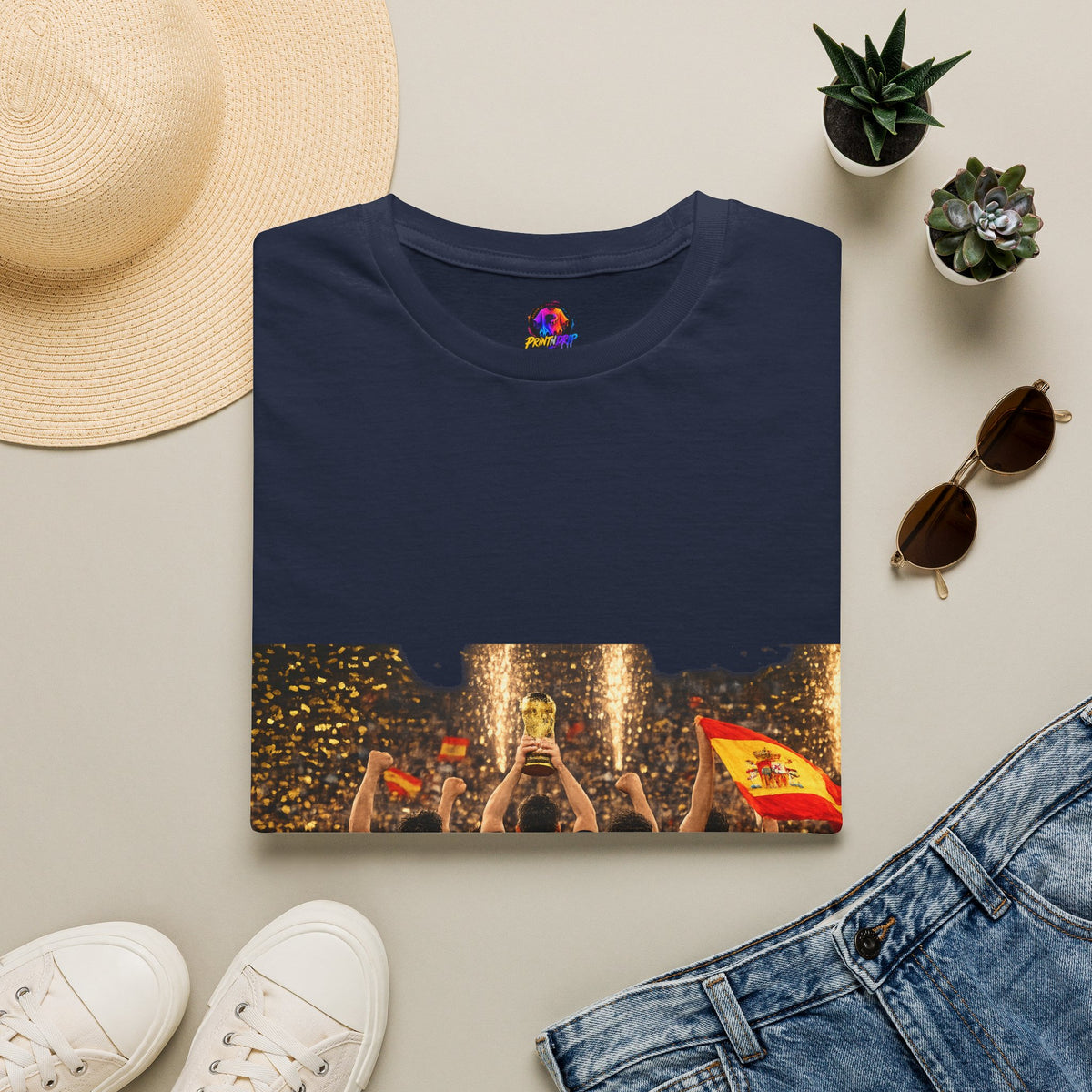 Spain World Cup Champions T‑Shirt — Soccer Trophy Celebration Tee