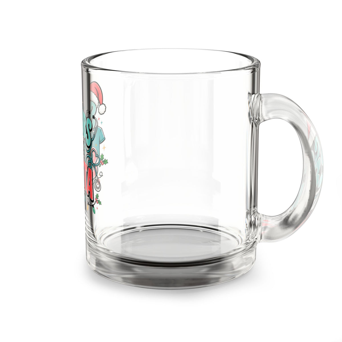 Modern Day Christmas Glass Mug  10oz Glass Mug - "Scrubs and Santa" Christmas Nurse Coffee Cup, 10oz