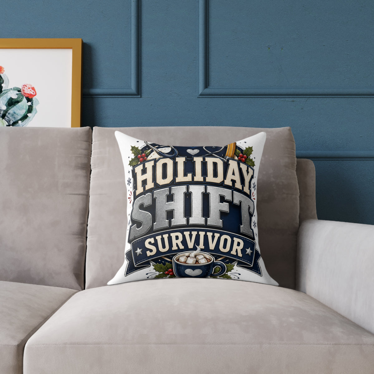 Modern Day Christmas Holiday Shift Survivor Square Poly Canvas Pillow