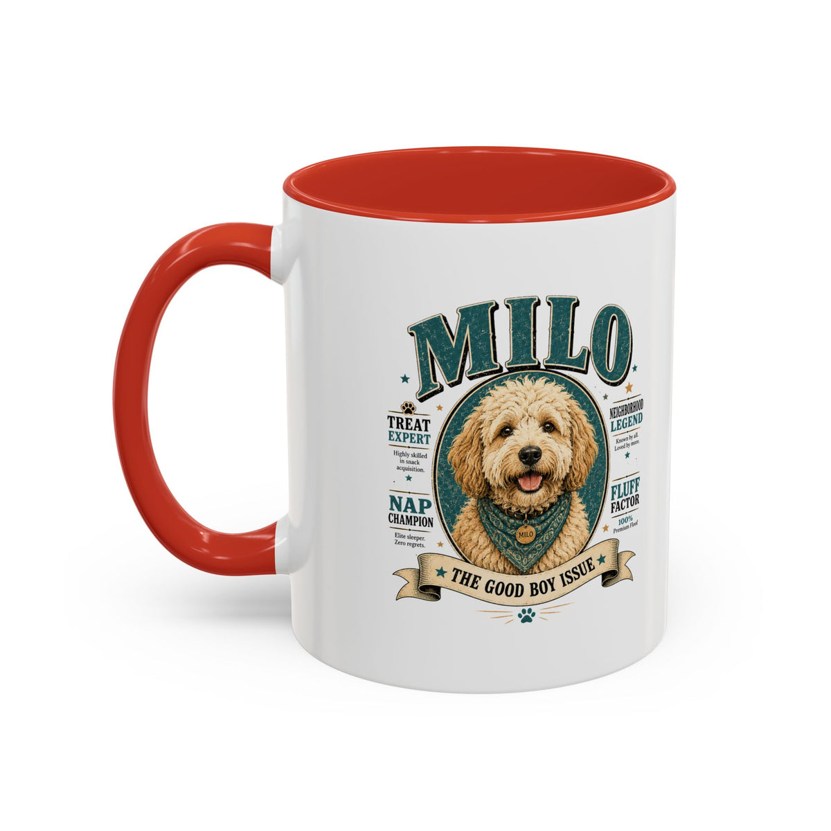 Milo Bailey Dog Dad Mom Milo Personalized Dog Coffee Mug — 'The Good Boy Issue' Accent