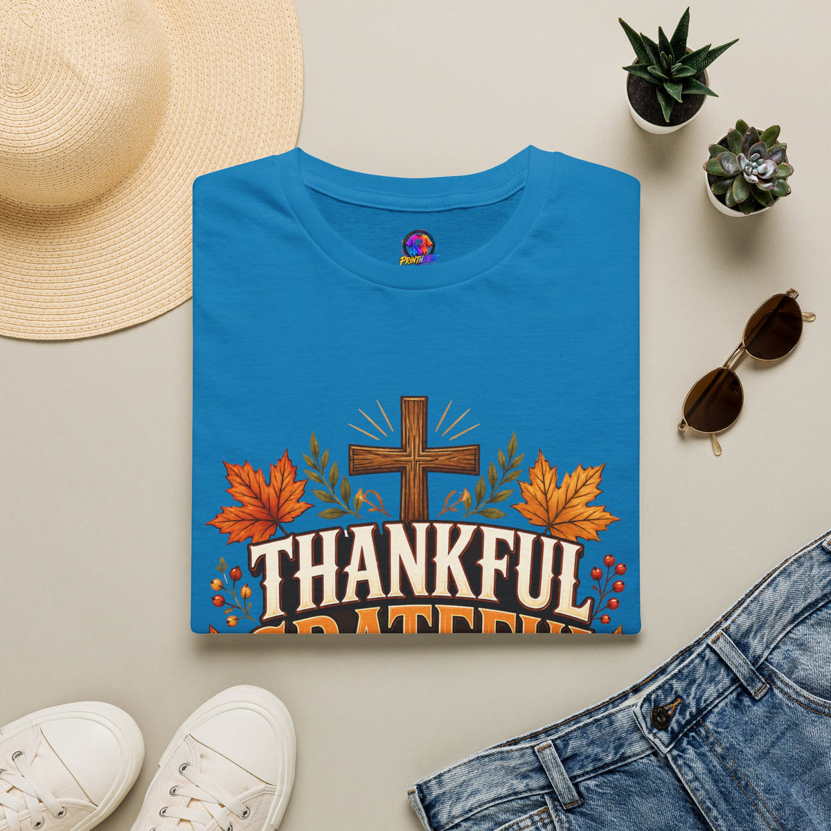 Thanksgiving T-Shirt Thankful Grateful Blessed T-Shirt — Fall Thanksgiving Christian Tee