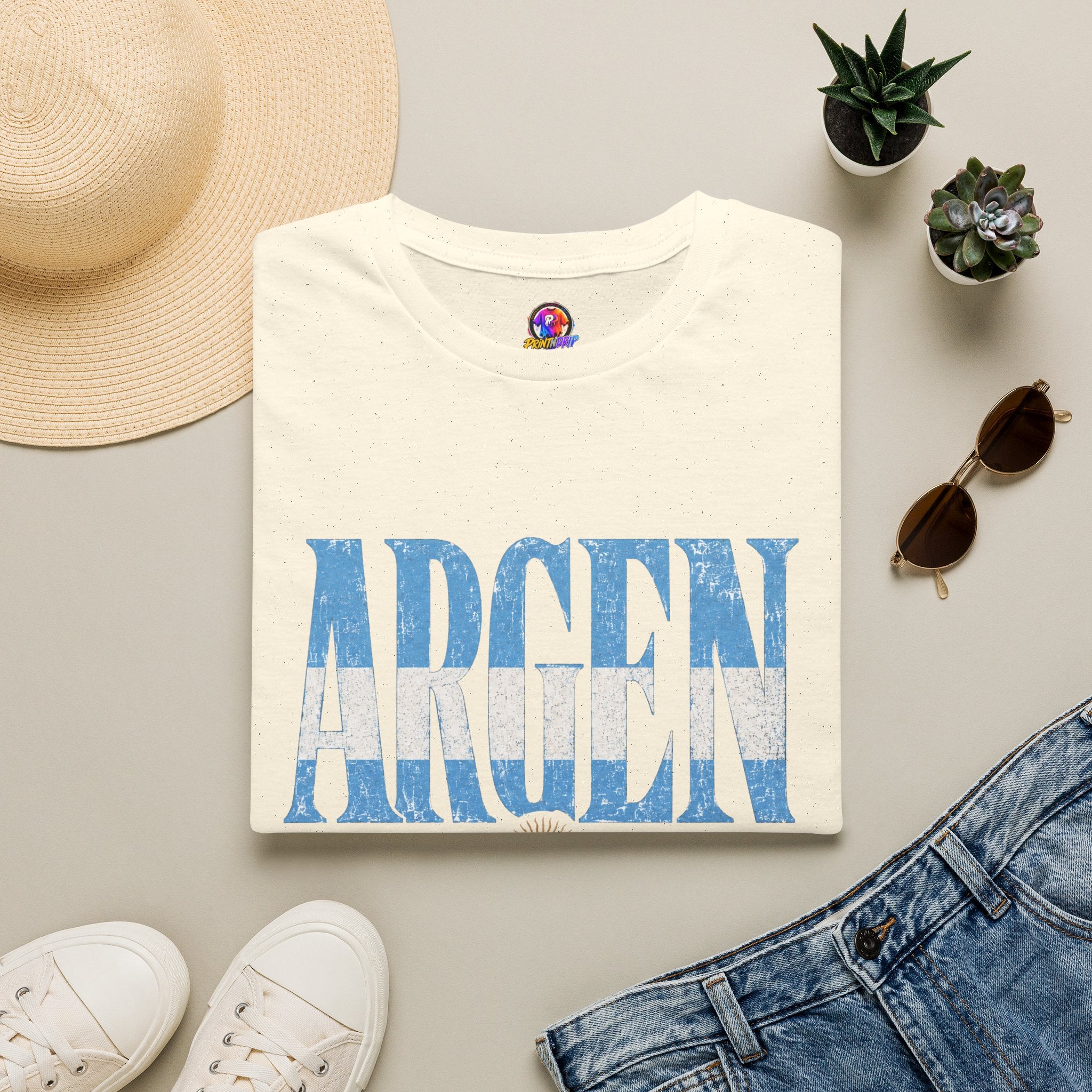 Argentina Flag Graphic T‑Shirt — Vintage Blue Distressed Typography