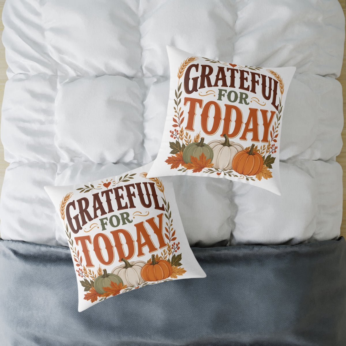 Thanksgiving Grateful For Today Fall Decorative Pillow — Thanksgiving Pumpkin Accent
