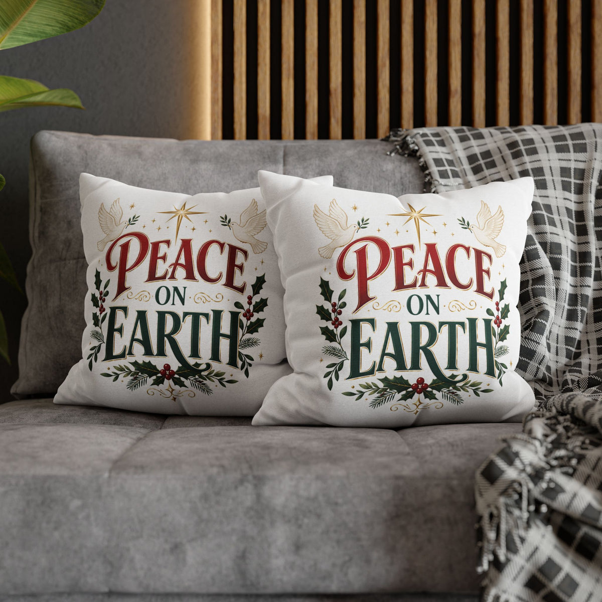 Christmas Peace on Earth Holiday Pillowcase — Christmas Decorative Throw Pillow Cover