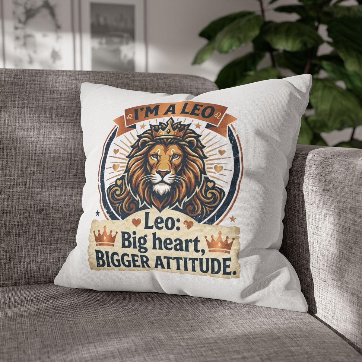 Leo Zodiac Big Heart Big Attitude Spun Polyester Square Pillowcase