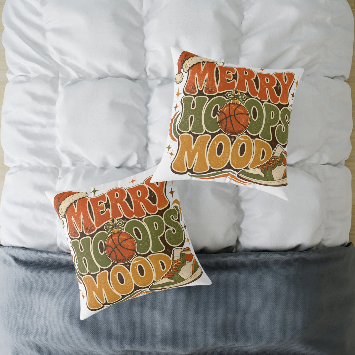 Merry Hoops Mood Modern Day Christmas Square Poly Canvas Pillow