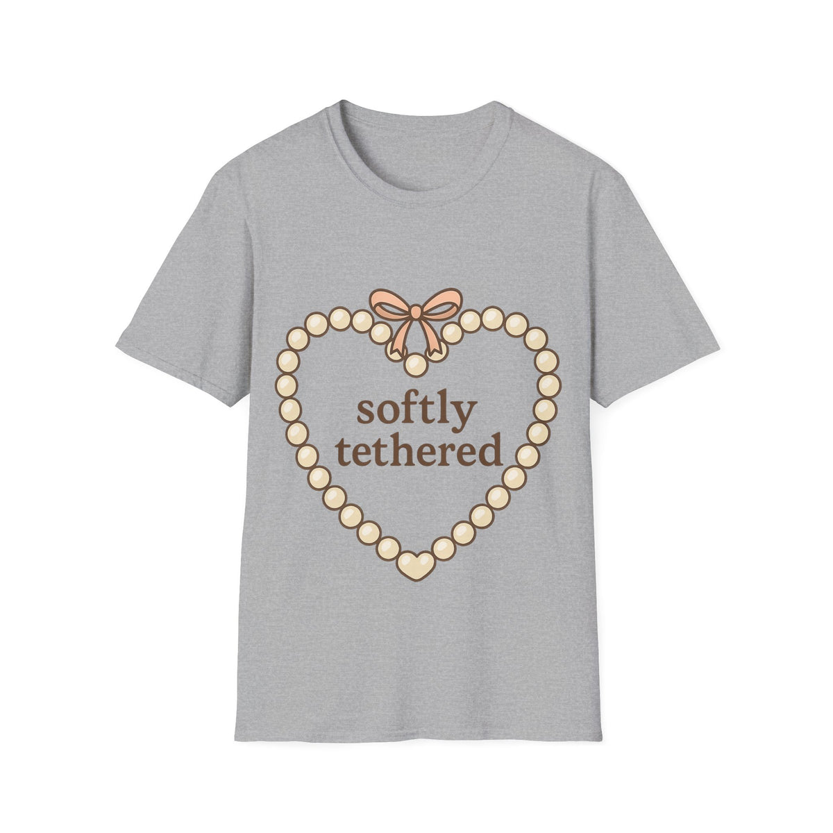 "Softly Tethered" Pearl Heart Ribbon Tee - Cute Coquette Bow Aesthetic White T-Shirt - Trending Now - September 2026