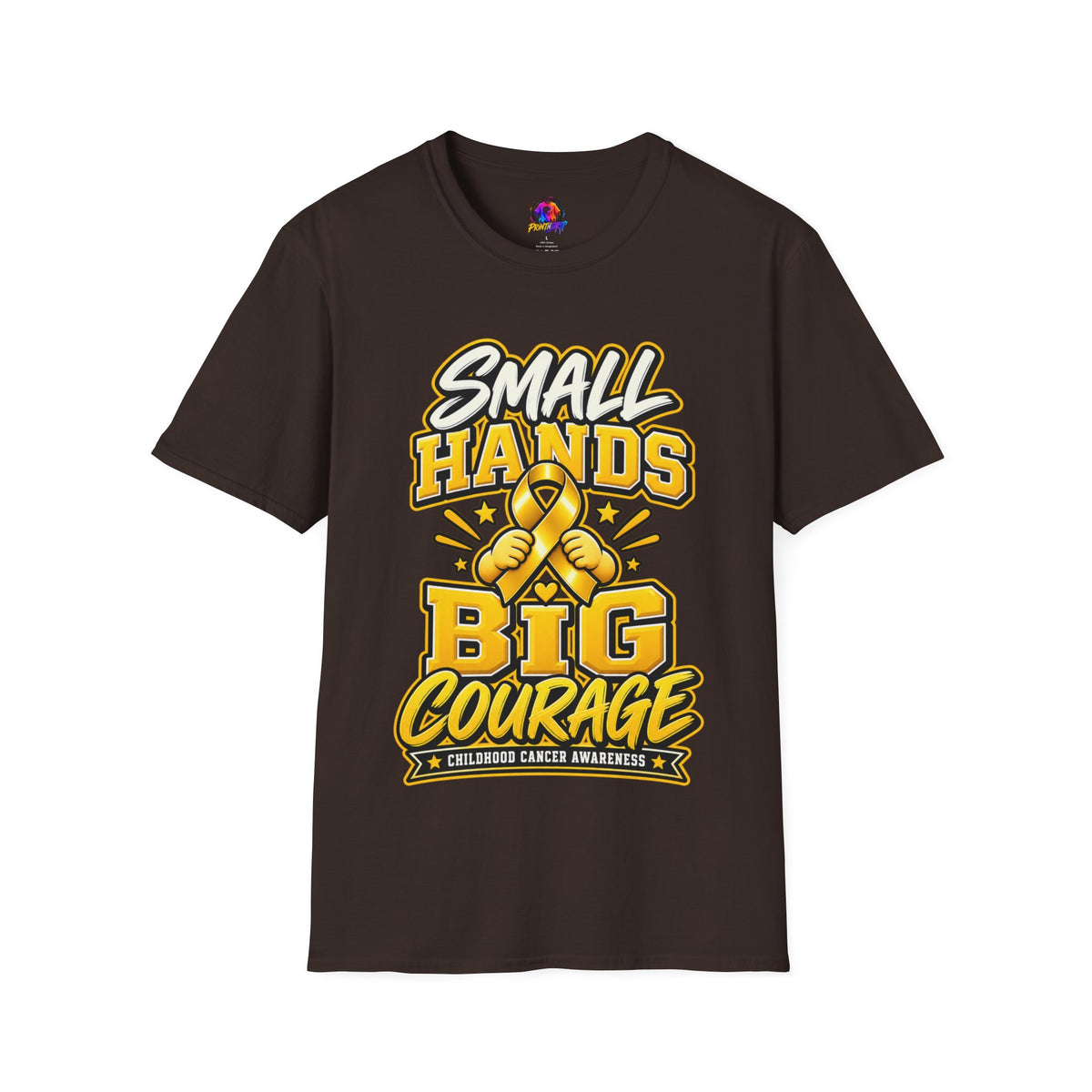 Children's Cancer Awareness T-Shirt — "Small Hands Big Courage" Yellow Ribbon