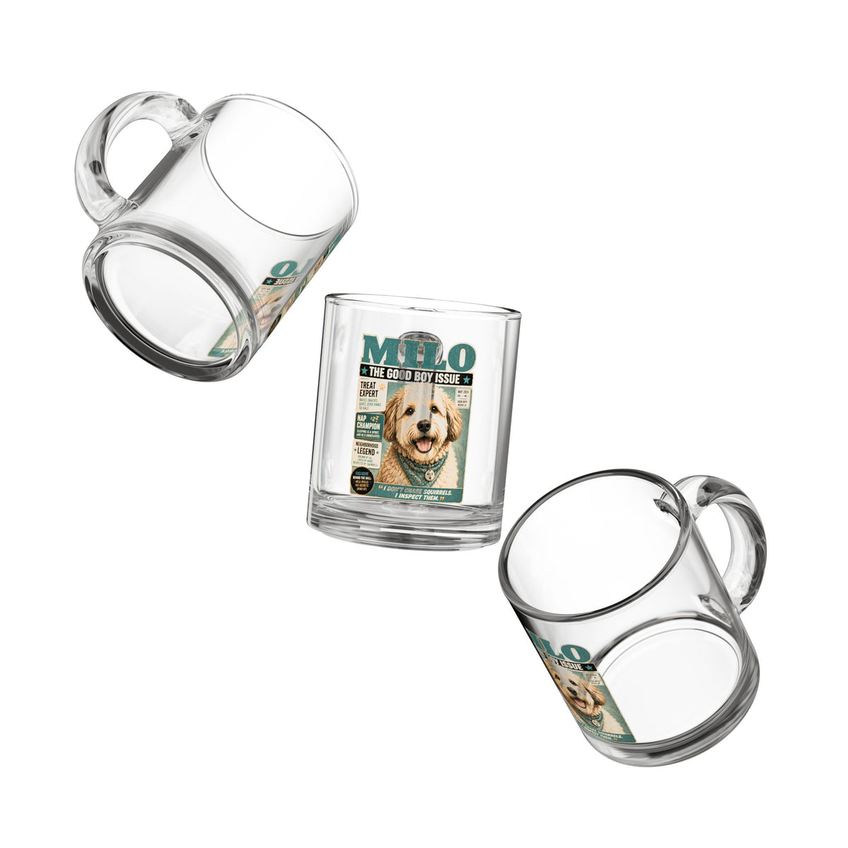 Milo 'Good Boy Issue' 10oz Glass Coffee Mug – Cute Dog Magazine Design Milo Bailey Dog Dad Mom  Glass Mug 10 oz