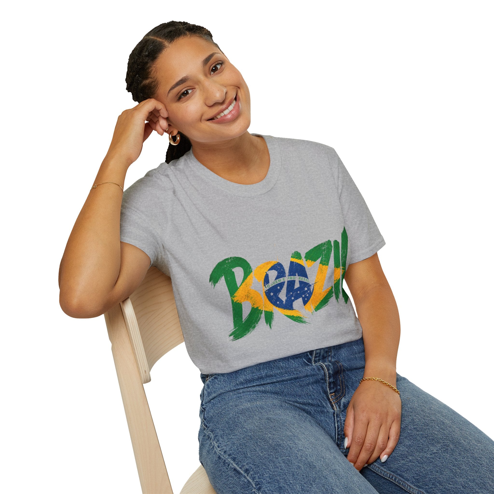 Brazil Flag Graphic T-Shirt — Bold Brazil Script with National Flag Motif