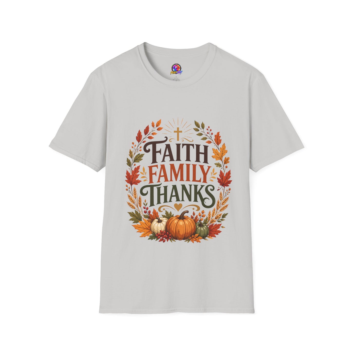 Faith Family Thanks T-Shirt — Fall Pumpkin Thanksgiving Christian Tee