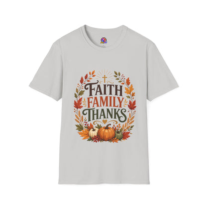 Faith Family Thanks T-Shirt — Fall Pumpkin Thanksgiving Christian Tee