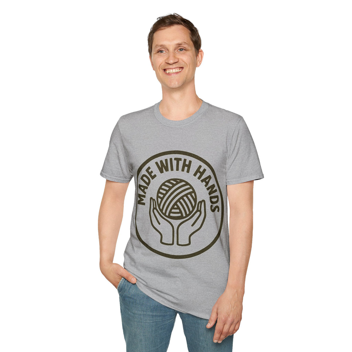 "Made With Hands" Vintage Ball of Yarn Logo Tee - Crafting Crochet Retro White T-Shirt - Trending Now - September 2026