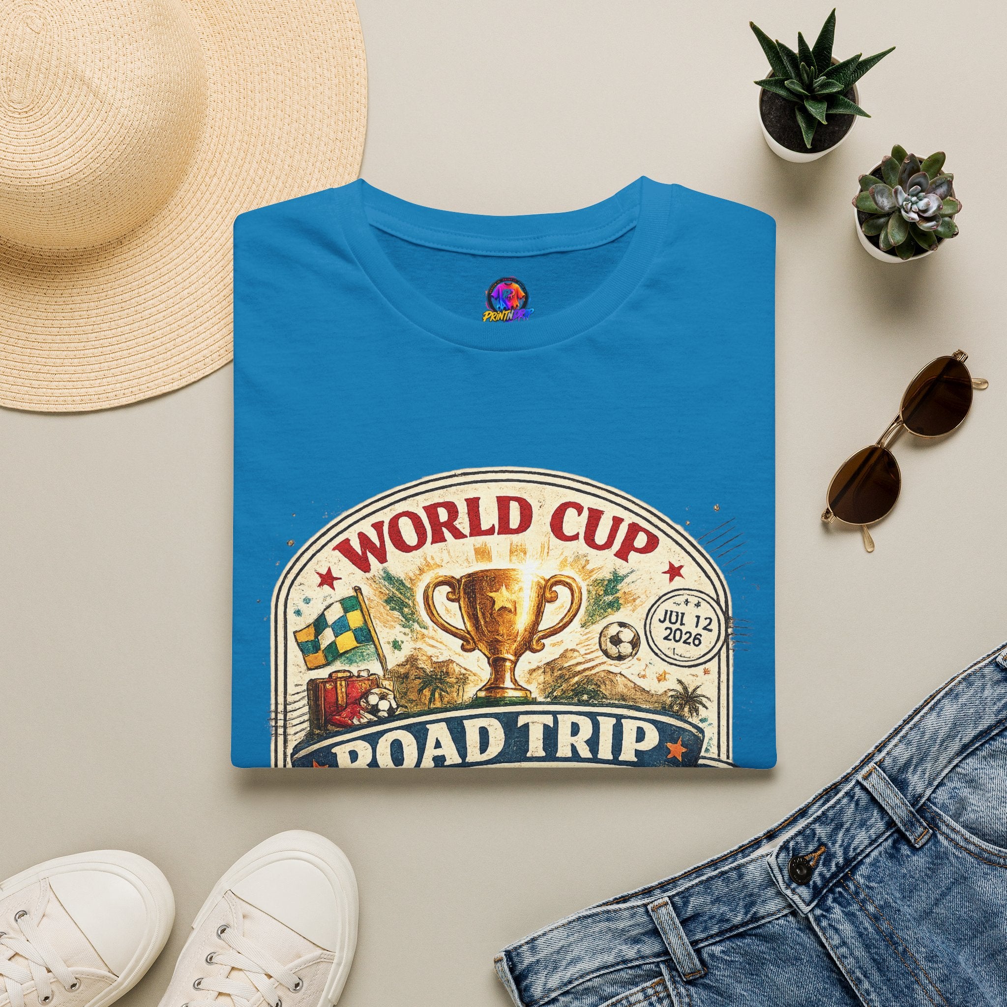 World Cup Road Trip T-Shirt — Vintage Soccer Trophy Design