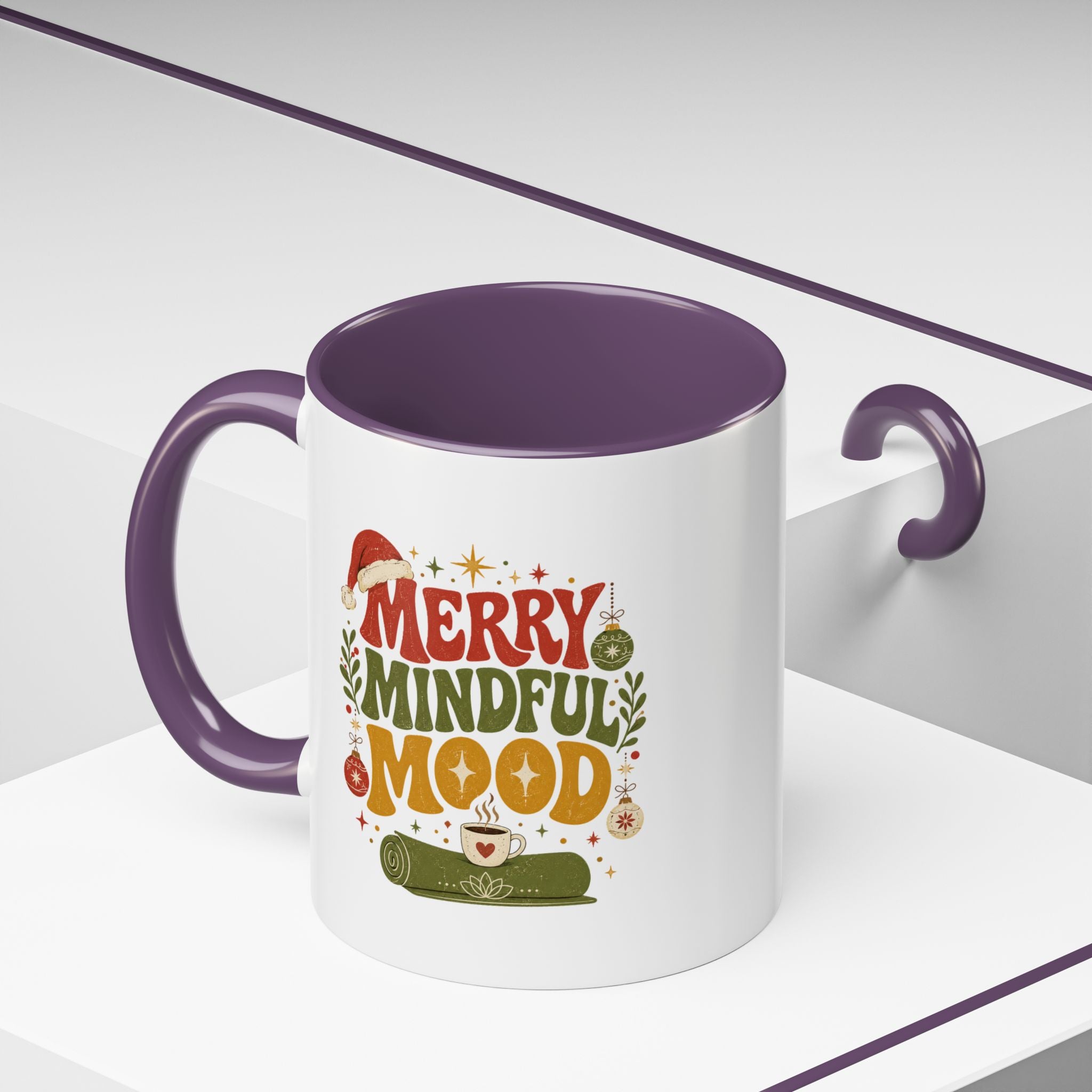 Modern Day Christmas Merry Mindful Mood Coffee Mug — Holiday Yoga & Relaxation Gift
