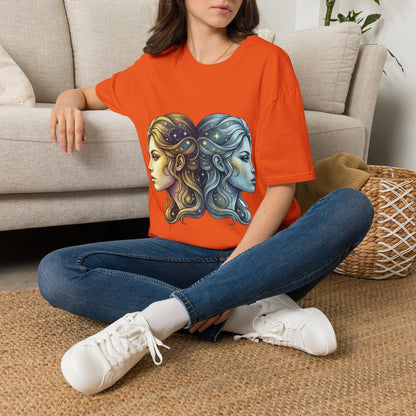 Zodiac Gemini Sun & Moon T-Shirt — Dual Faces Cosmic Design