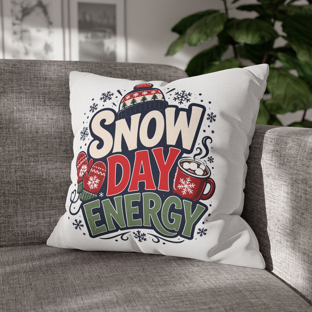 Christmas Snow Day Energy Pillowcase — Cozy Winter Decorative Throw Pillow Cover