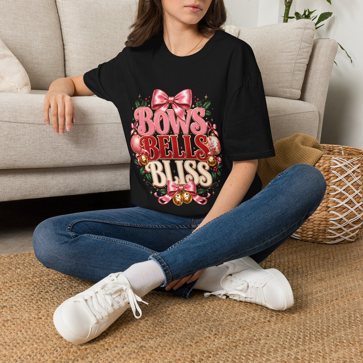 T-Shirt — Bows Bells Bliss Christmas Graphic Tee