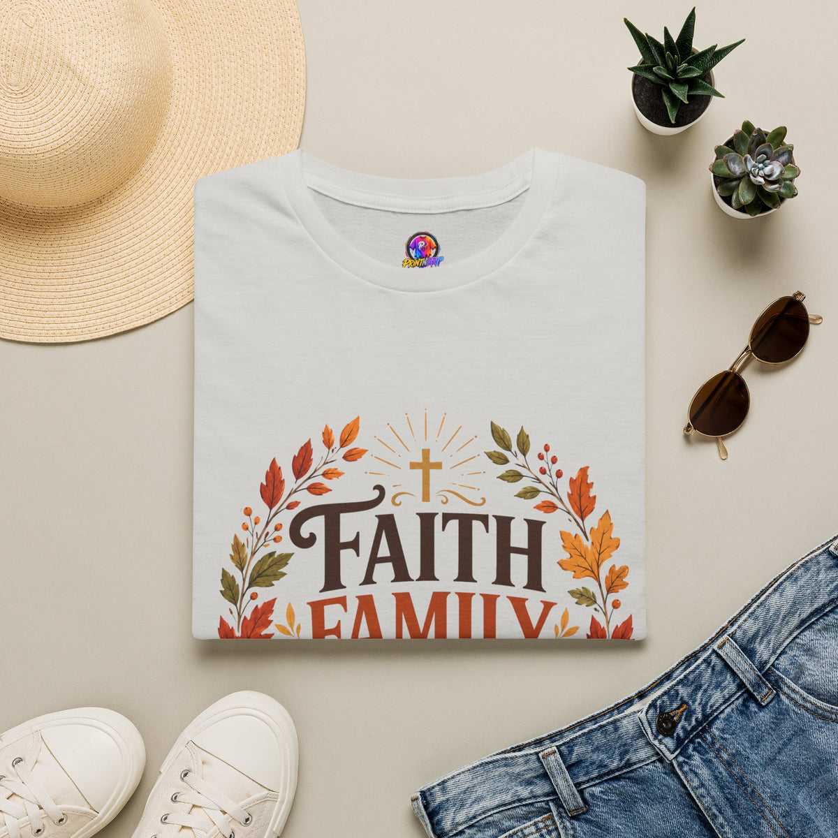 Thanksgiving T-Shirt Faith Family Thanks T-Shirt — Fall Pumpkin Thanksgiving Christian Tee
