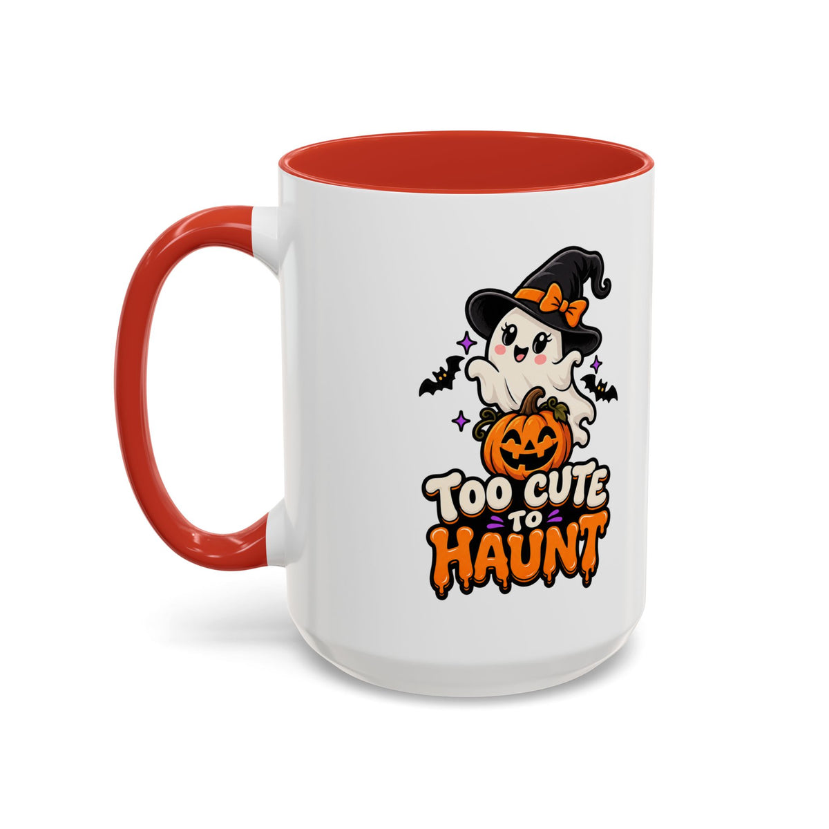 Halloween Coffee Mug - 'Too Cute to Haunt' Ghost Pumpkin Accent Mug