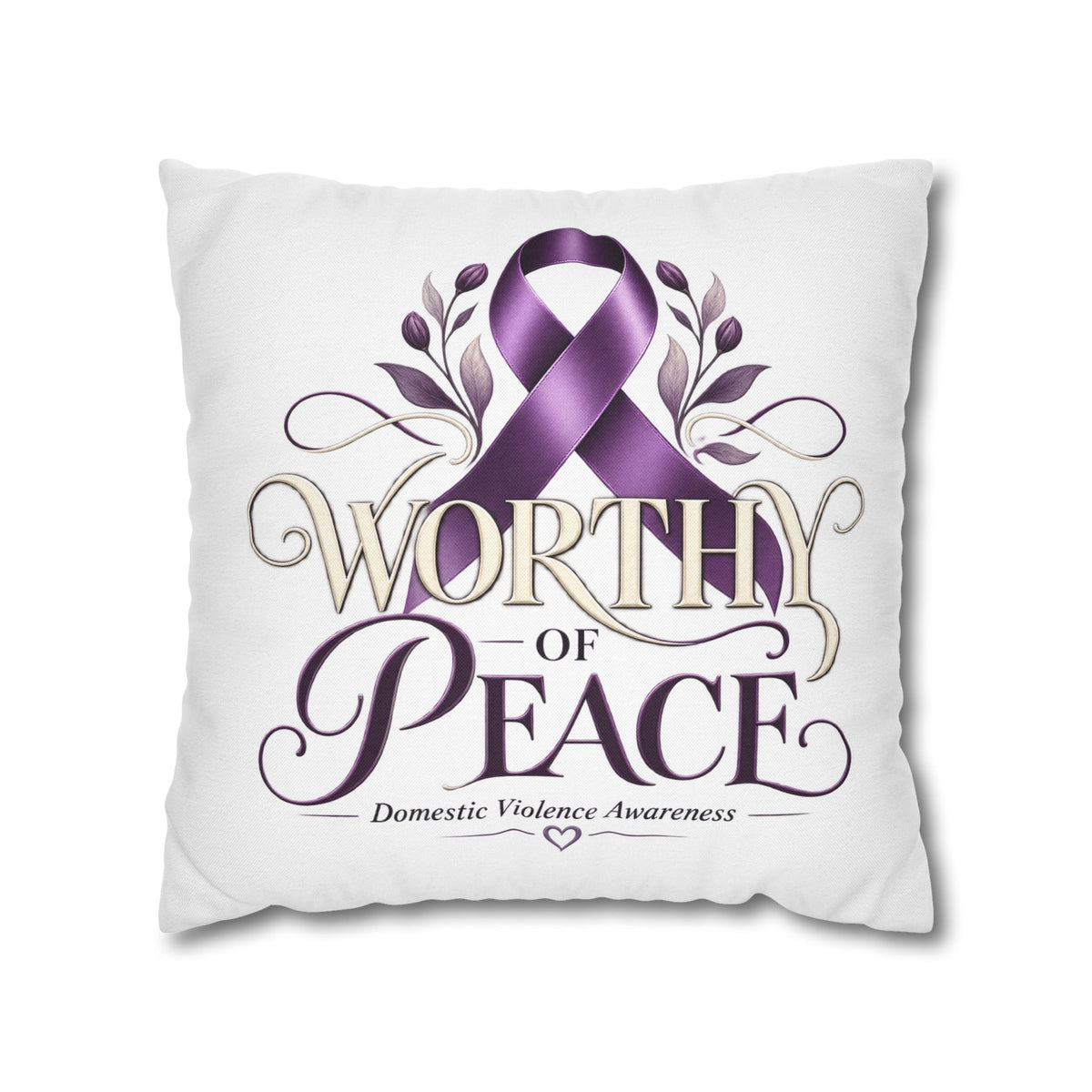Worthy of Peace Purple Ribbon Pillowcase — Domestic Violence Awareness Throw Pillow