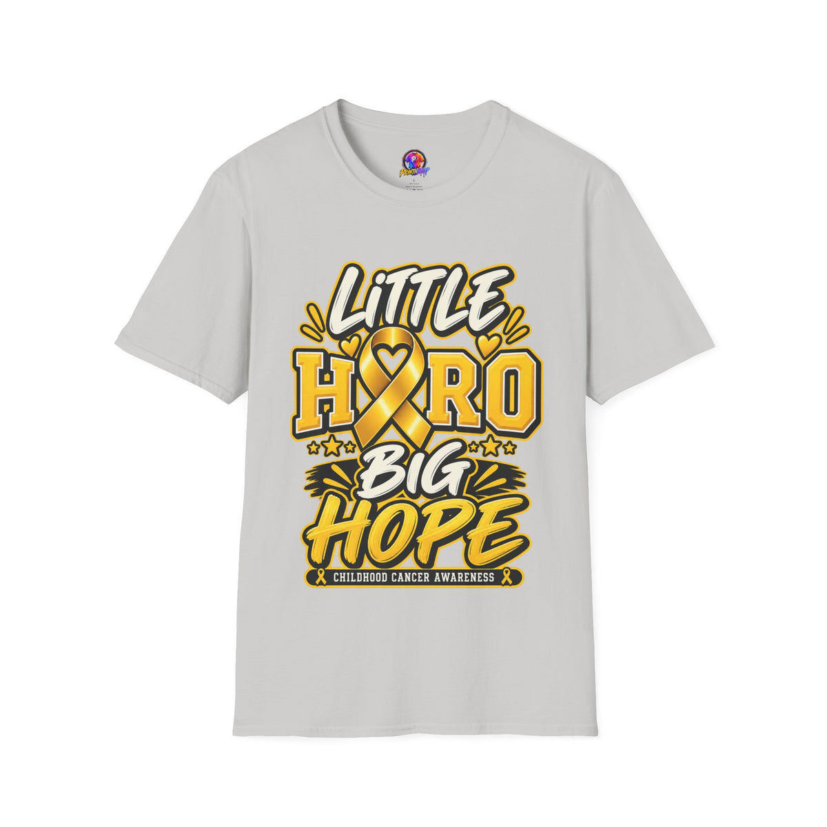 Kids Childhood Cancer Awareness T-Shirt — "Little Hero Big Hope" Gold Ribbon