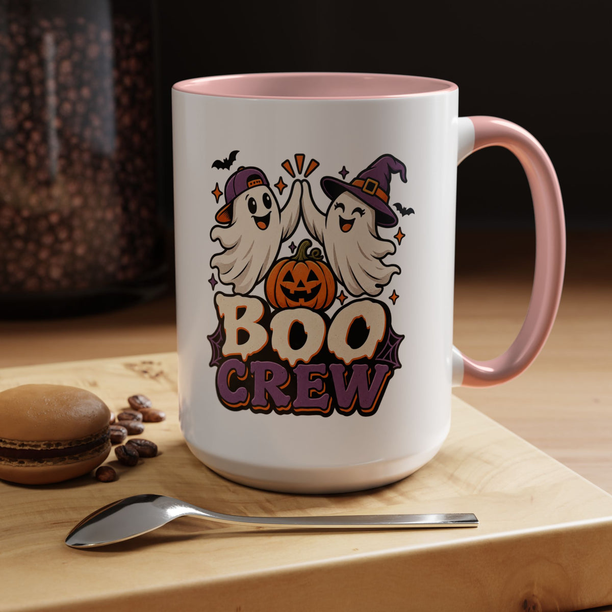 Boo Crew Halloween Accent Coffee Mug — Cute Ghosts & Jack-O'-Lantern Design (11/15 oz)