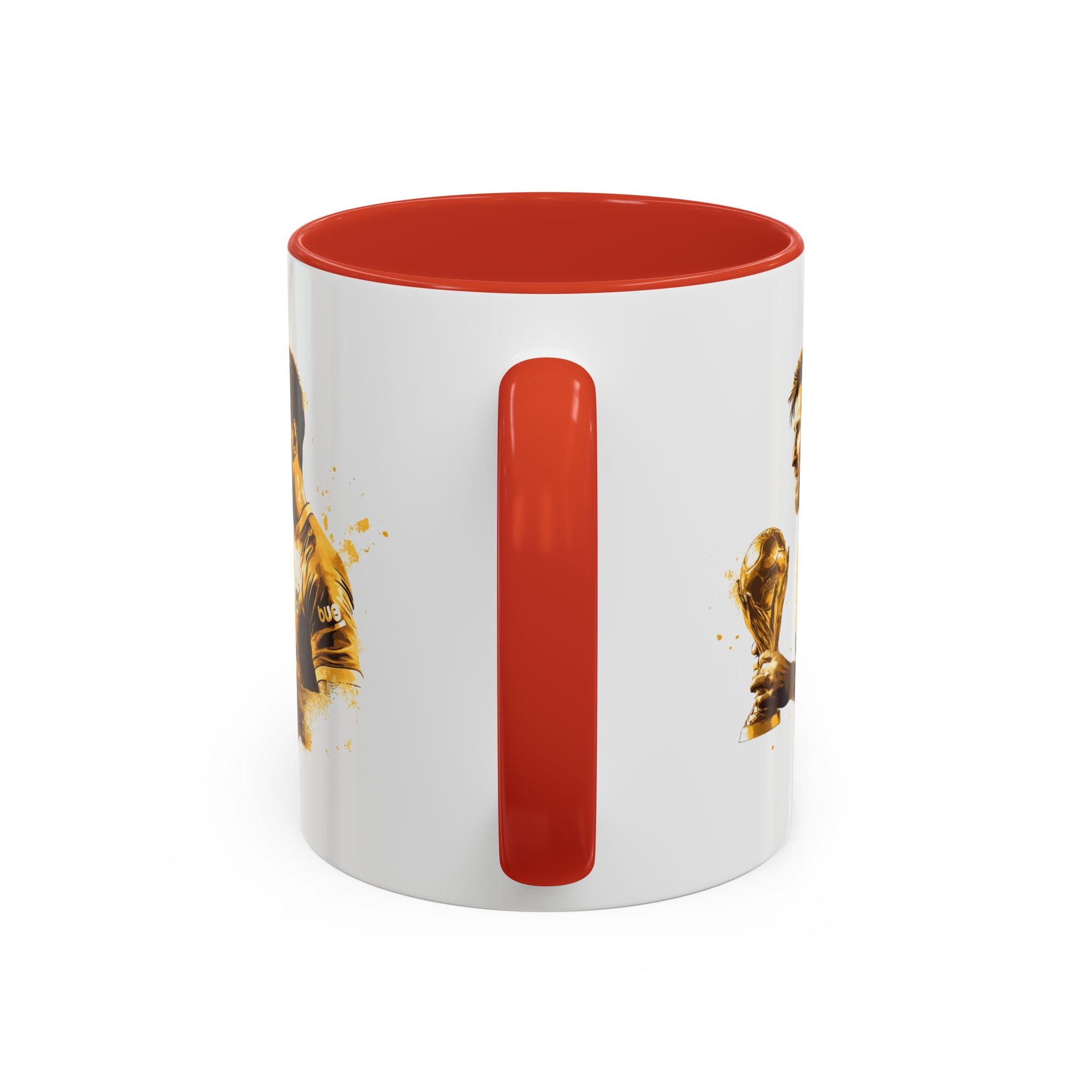 Soccer Legend Coffee Mug — Player Holding Trophy Accent Mug