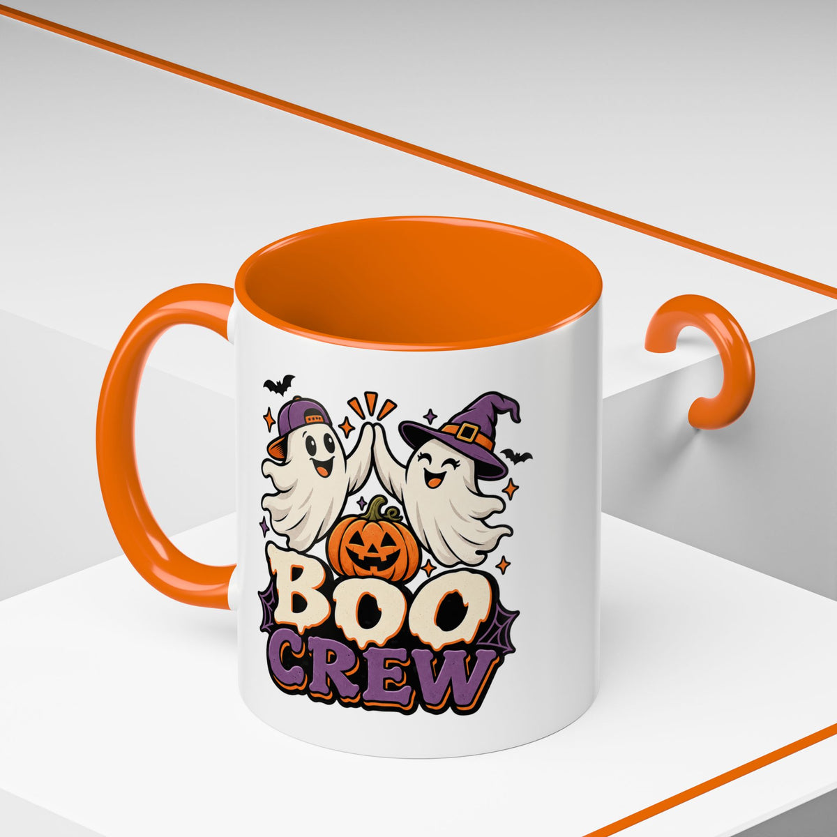 Boo Crew Halloween Accent Coffee Mug — Cute Ghosts & Jack-O'-Lantern Design (11/15 oz)