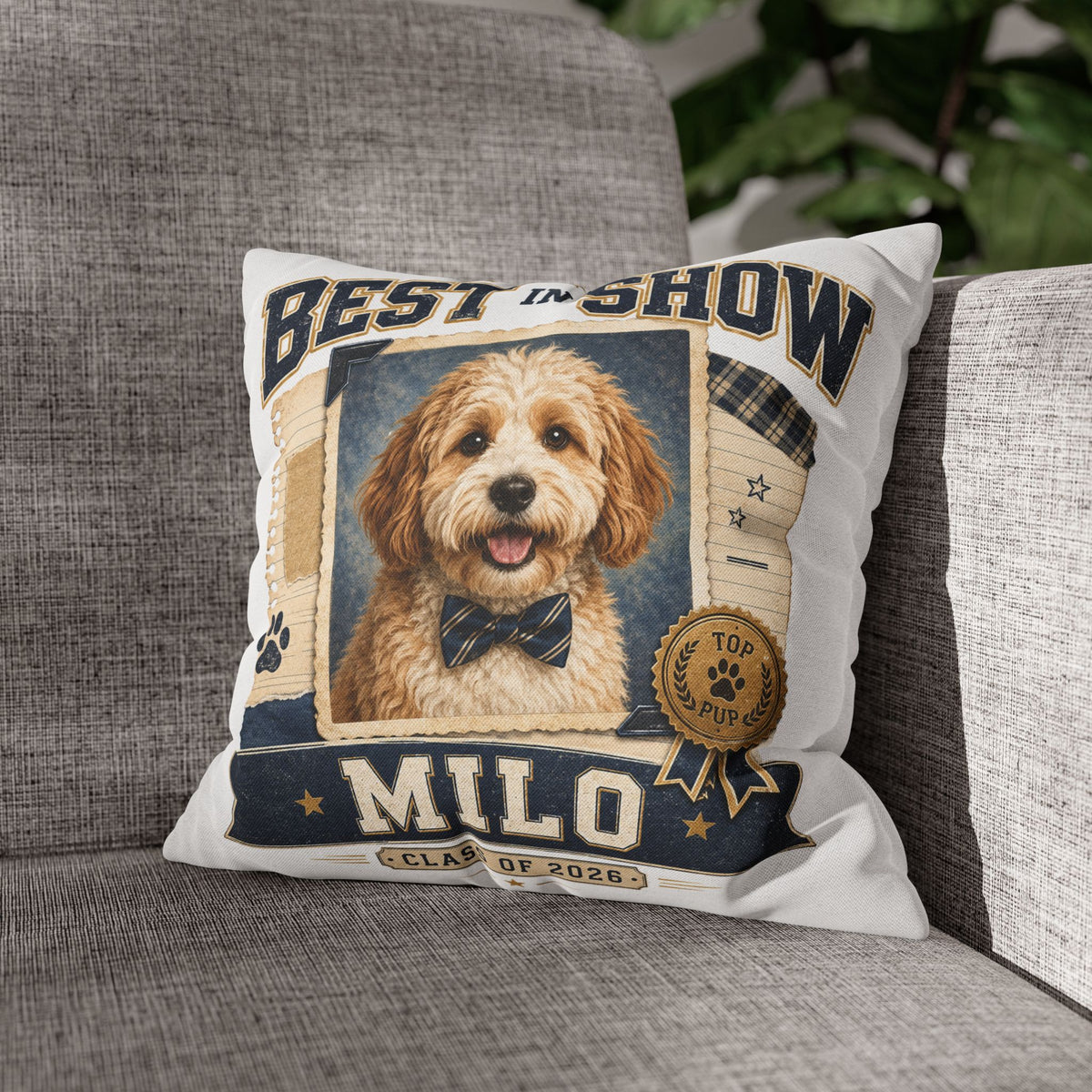 Best in Show Personalized Dog Pillowcase — 'Milo' Pet Portrait Throw Pillowcase Milo Bailey Dog Dad Mom