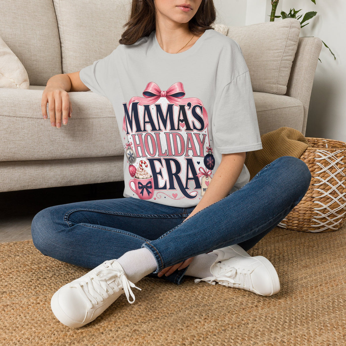 Mama's Holiday Era T-Shirt — Festive Pink Bow Christmas Tee for Moms