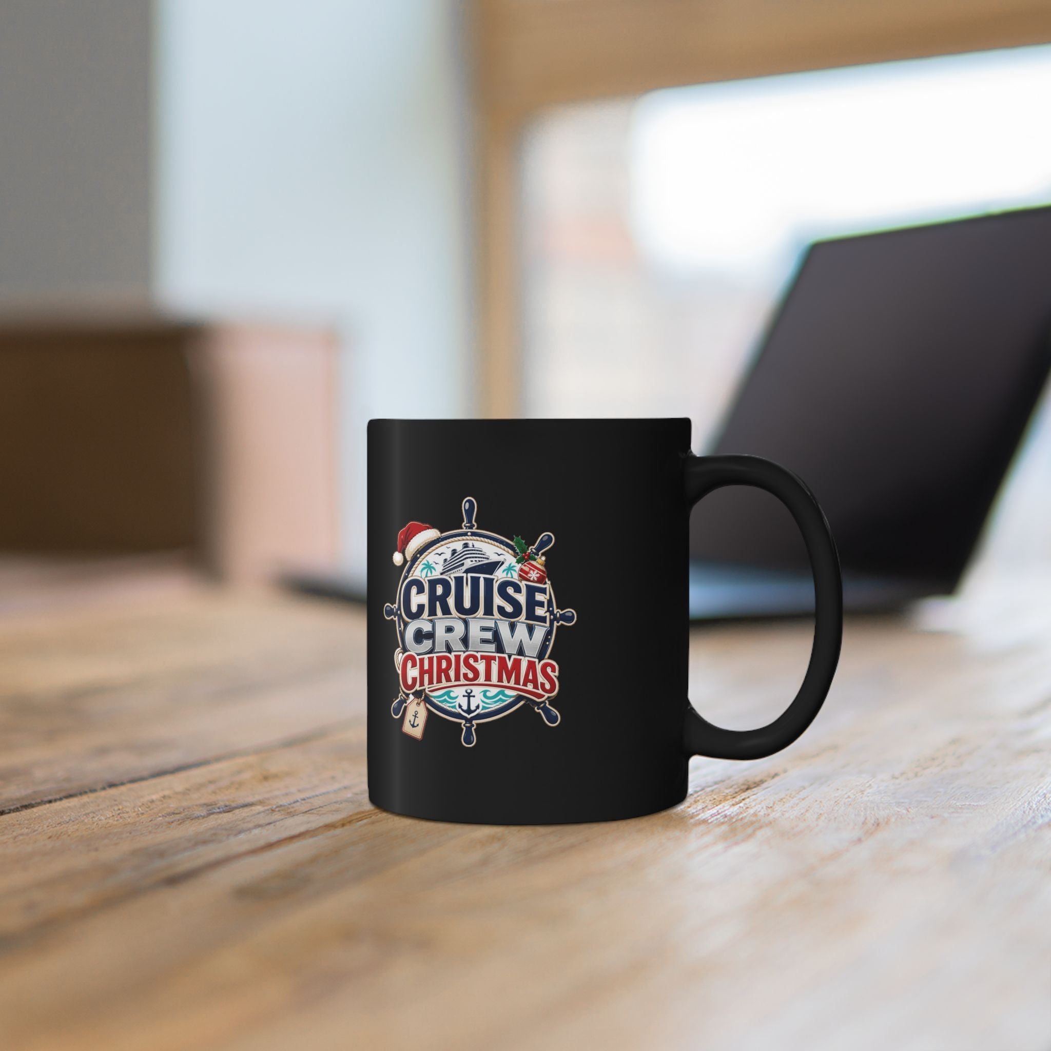 Modern Day Christmas Cruise Crew Christmas Black Mug — Holiday Nautical Coffee Cup