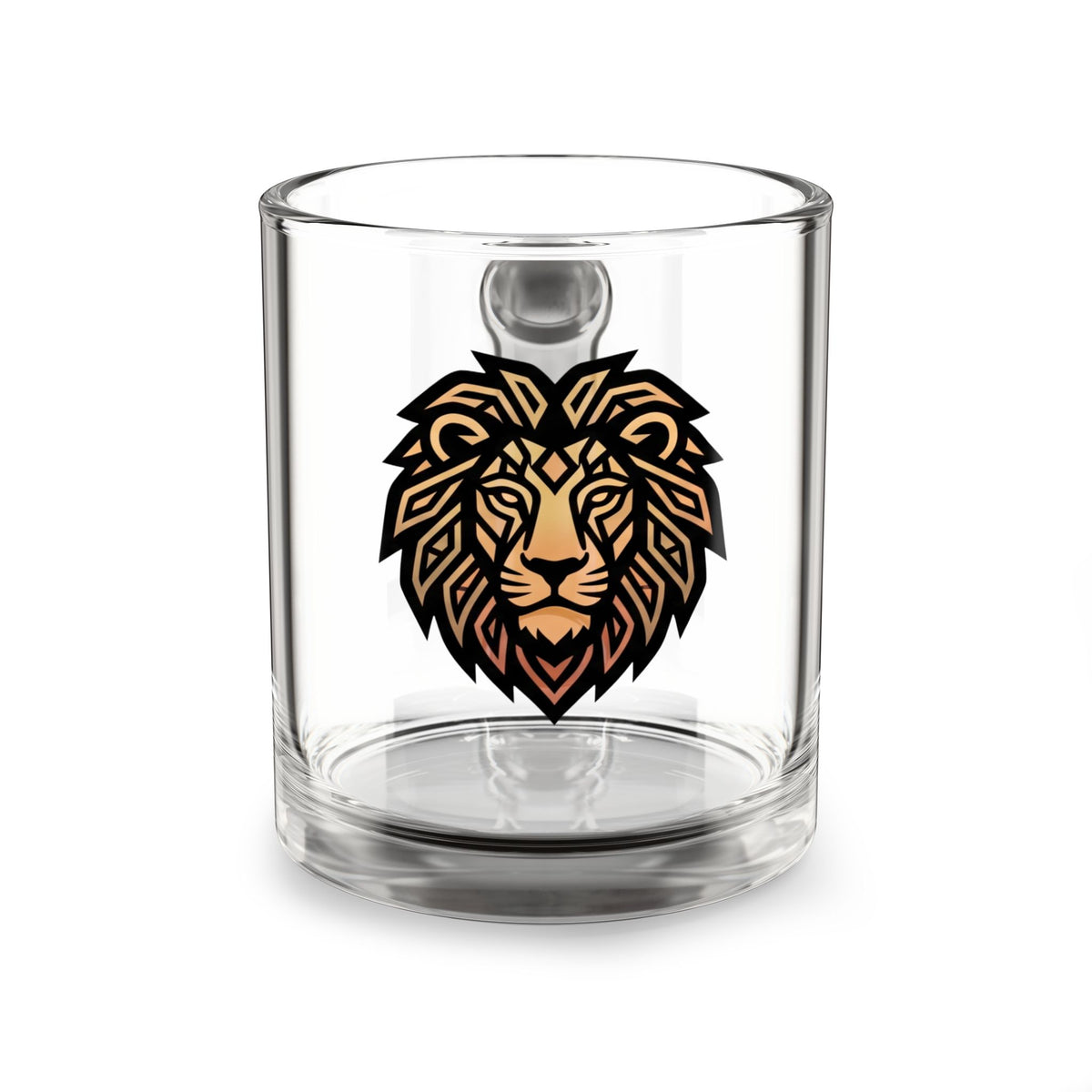 Leo Glass Mug — Geometric Lion Head 10oz Clear Coffee Mug