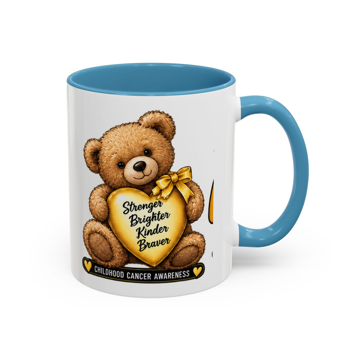 Gold Ribbon Teddy Bear Childhood Cancer Awareness Accent Mug (11/15oz)